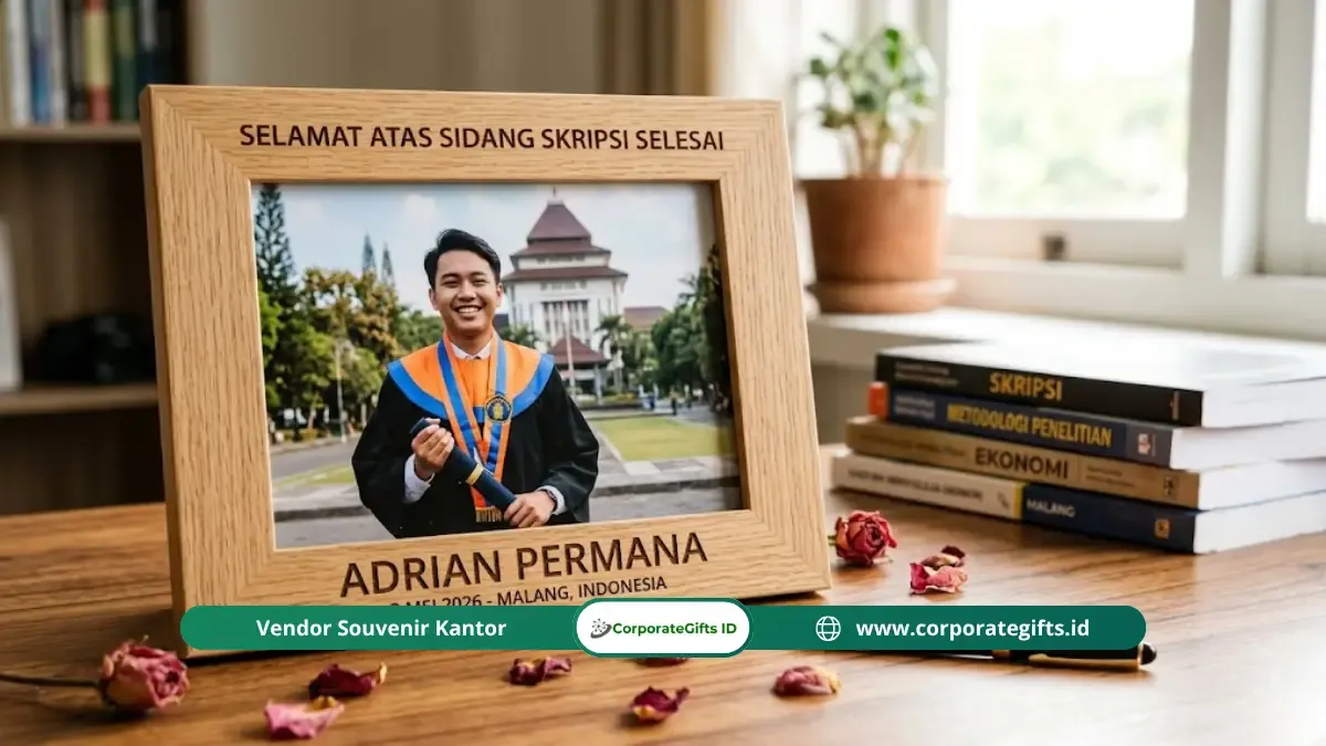 Kado Sidang Skripsi Bingkai Foto Plus Kartu Tulis Tangan - CorporateGifts.ID