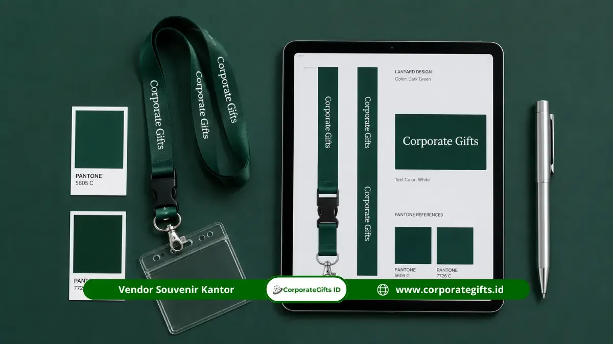 Detail tekstur dan aksesori custom sablon logo lanyard kantor - CorporateGifts.ID