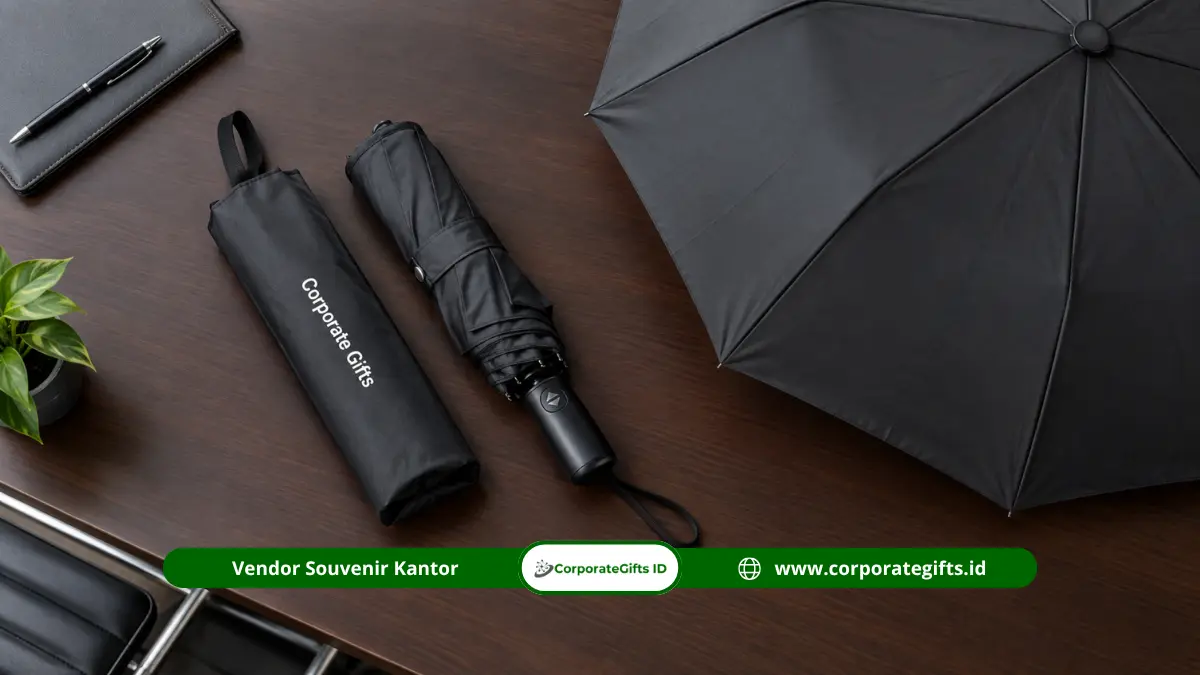 Payung lipat berlogo sebagai contoh souvenir instansi pemerintah - CorporateGifts.ID