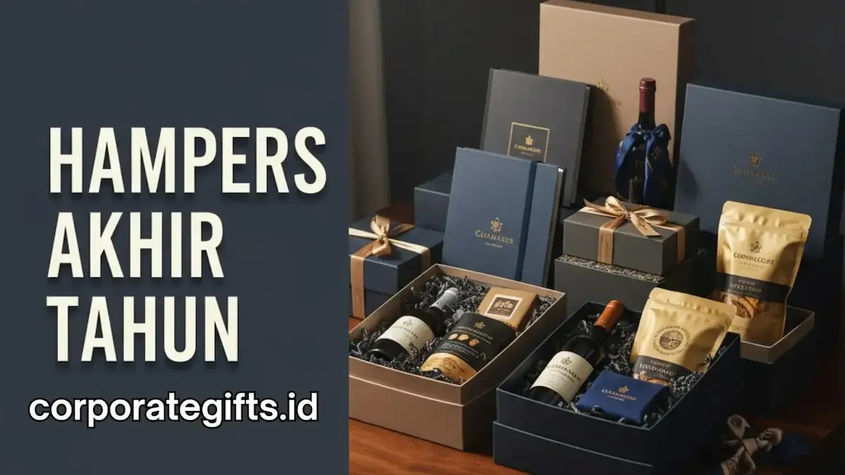 Paket hampers akhir tahun elegan dengan merchandise custom korporat | CorporateGifts.ID